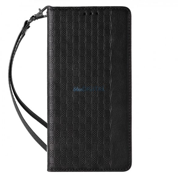 Husă cu curea magnetică pentru iPhone 14 Flip Wallet Mini Suport pentru șnur neagră