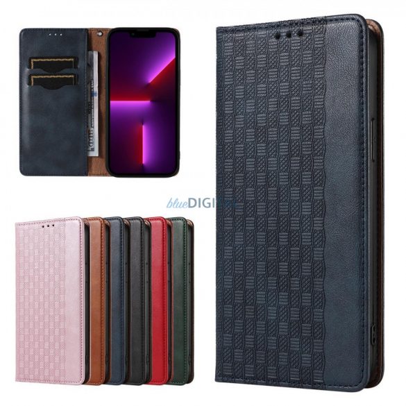 Husă cu curea magnetică pentru iPhone 14 Flip Wallet Mini Snur Stand Albastru