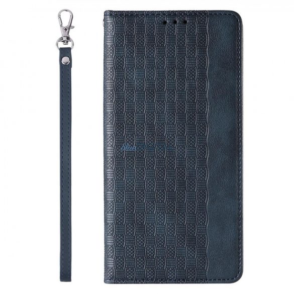 Husă cu curea magnetică pentru iPhone 14 Flip Wallet Mini Snur Stand Albastru