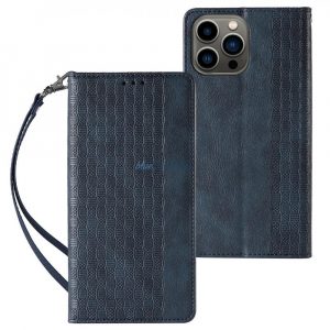 Husă cu curea magnetică pentru iPhone 14 Plus Flip Wallet Mini Snur Stand Albastru