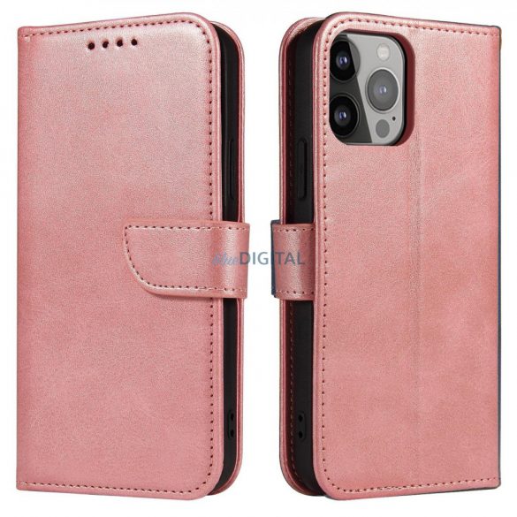 Husa Magnet Case pentru iPhone 14 Pro Max suport portofel cu husa cu clapeta roz