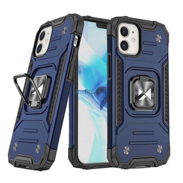 Husa Wozinsky Ring Armor pentru husa blindata iPhone 14 suport magnetic inel albastru