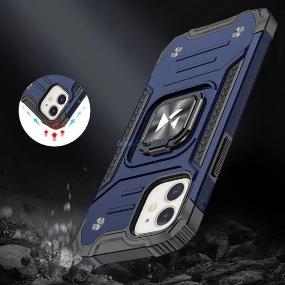 Husa Wozinsky Ring Armor pentru husa blindata iPhone 14 suport magnetic inel albastru