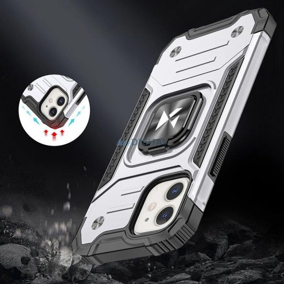 Husa Wozinsky Ring Armor pentru husa blindata iPhone 14 suport magnetic inel argintiu