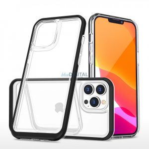 Husa transparenta 3in1 pentru iPhone 14 Pro husa din silicon cu rama neagra