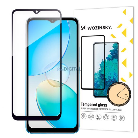 Wozinsky Full Glue Infinix Hot 12i Full Screen Sticlă temperată cu cadru negru (compatibil cu carcasă)