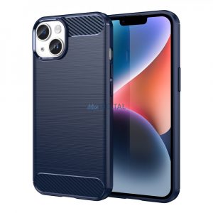 Husa Carbon pentru iPhone 14 Plus husa spate flexibila din gel albastra