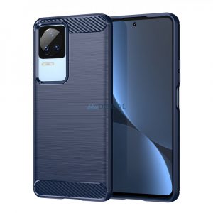 Husa Carbon pentru Xiaomi Poco F4 5G husa silicon flexibila carbon albastra