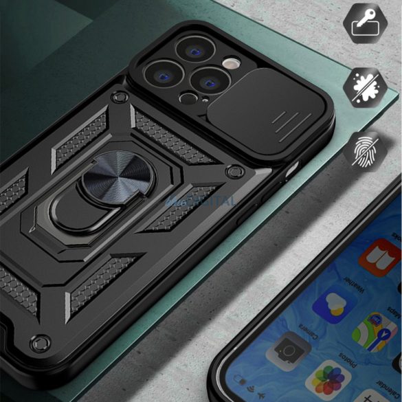 Hybrid Armor Camshield pentru iPhone 14Husăblindată cu Husă pentru cameră foto negru