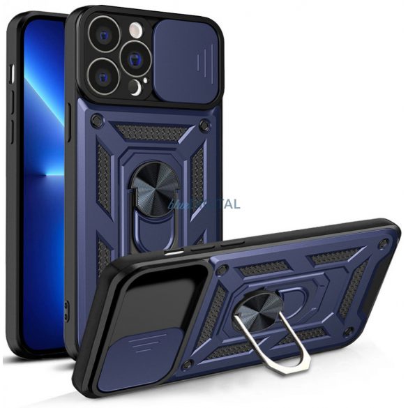 Husă Hybrid Armor Camshield pentru husă blindată iPhone 13 Pro cu capac pentru cameră albastră