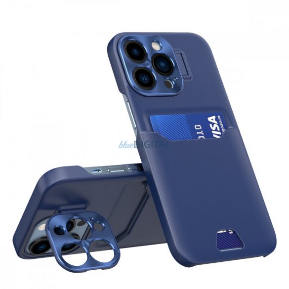 Piele Stand husă pentru iPhone 14 Pro Max carte de acoperire portofel cu stand albastru