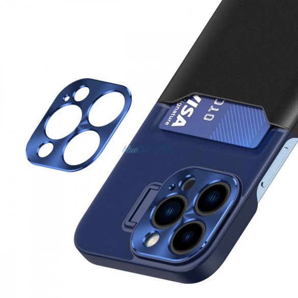 Piele Stand husă pentru iPhone 14 Pro Max carte de acoperire portofel cu stand albastru