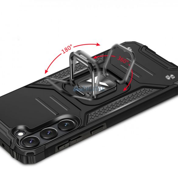 Wozinsky Ring Armor husă pentru Samsung Galaxy S23 + acoperire blindată inel suport magnetic negru