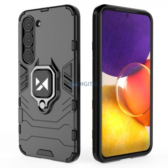 Wozinsky Ring Armor husă pentru Samsung Galaxy S23 + acoperire blindată inel suport magnetic negru