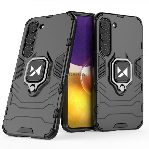 Wozinsky Ring Armor husă pentru Samsung Galaxy S23 + acoperire blindată inel suport magnetic negru