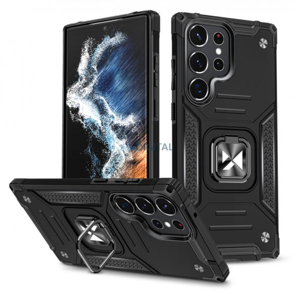 Wozinsky Ring Armor husă pentru Samsung Galaxy S23 Ultra armored Husă inel suport magnetic negru