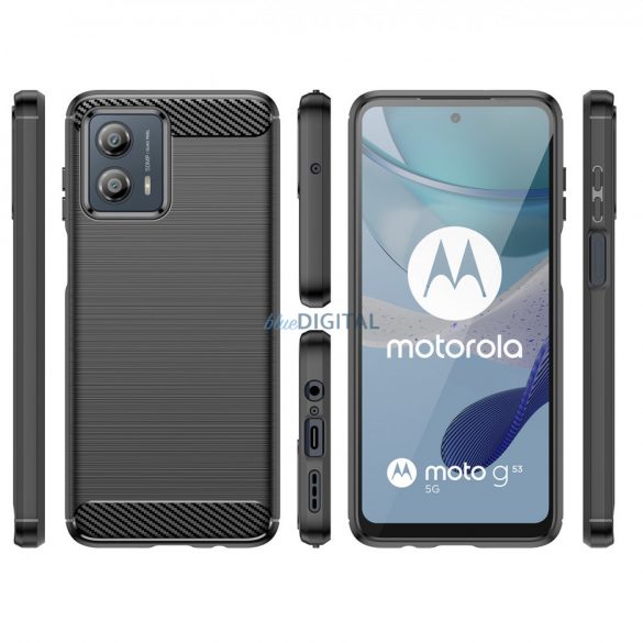 Husă de carbon pentru Motorola Moto G53 silicon flexibil Husă de carbon negru