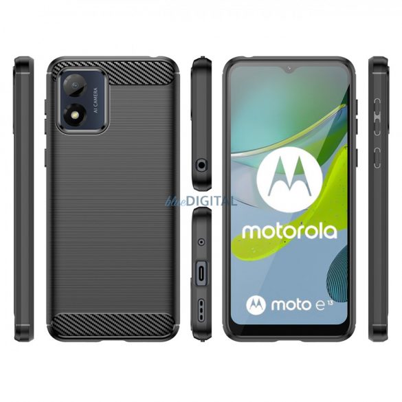 Husă de carbon pentru Motorola Moto E13 silicon flexibil Husă de carbon negru