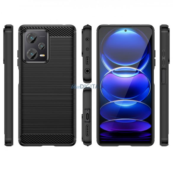 Carbon husă husă pentru Xiaomi Redmi Note 12 Pro + flexibil silicon carbon Husă negru