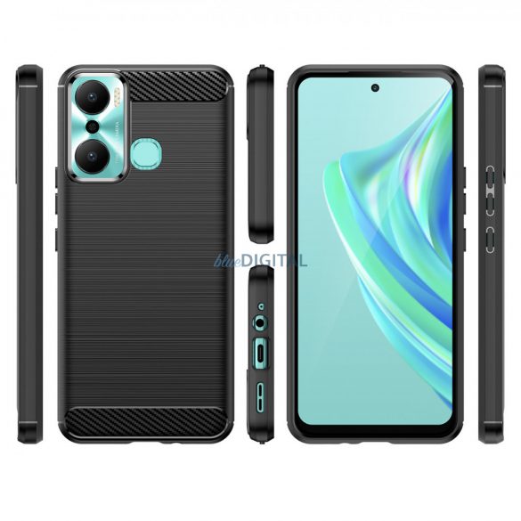 Husa Carbon Case pentru Infinix Hot 20 Play Husa silicon flexibila carbon neagra