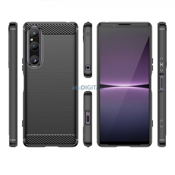 Carbon Husă de husă pentru Sony Xperia 1 V flexibil silicon carbon Husă negru