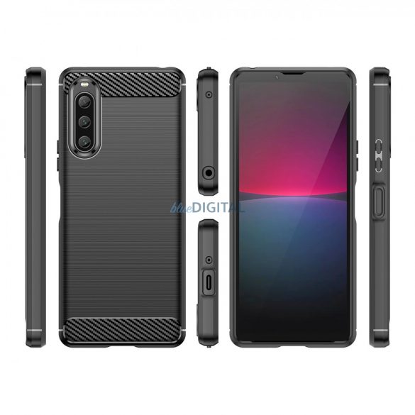 Carbon Husă de husă pentru Sony Xperia 10 V flexibil silicon carbon Husă negru