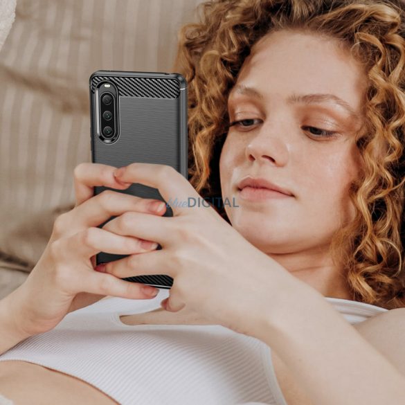 Carbon Husă de husă pentru Sony Xperia 10 V flexibil silicon carbon Husă negru