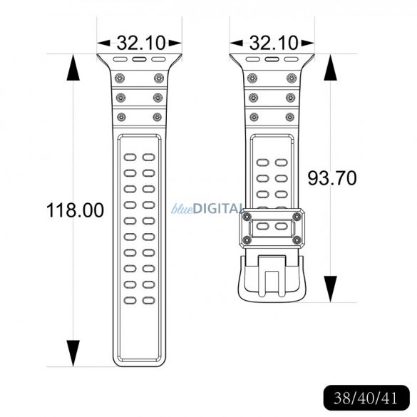 Curea Curea cu protecție triplă Apple Watch SE, 9, 8, 7, 6, 5, 4, 3, 2, 1 (41, 40, 38 mm) brățară cu bandă neagră