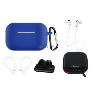 Set de car Husă din silicon pentru AirPods Pro 2 / AirPods Pro 1 +Husă/ cârlig pentru urechi / curea pentru gât / suport pentru curea de ceas / carabină - albastru