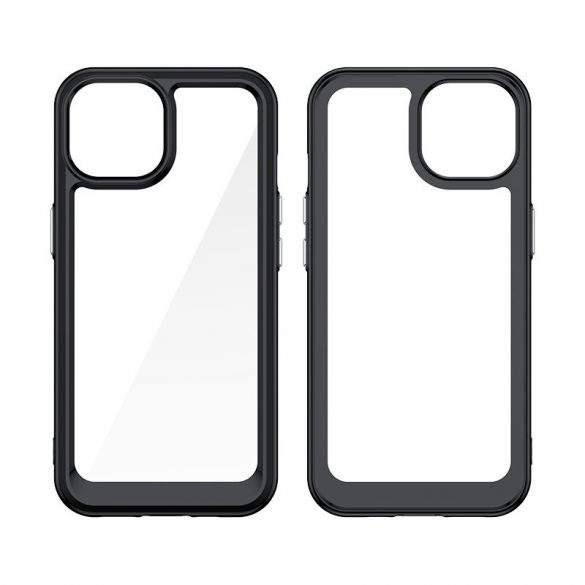 Husă întărită pentru iPhone 15 Outer Space cu ramă flexibilă - negru