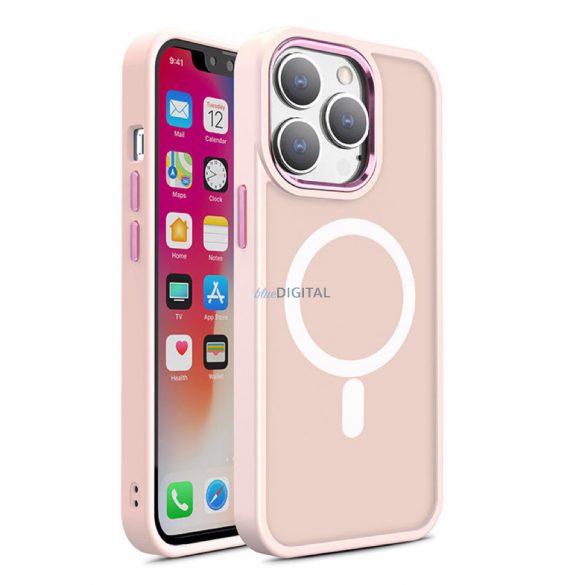 Husă magnetică de culoare mată pentru iPhone 15 Pro - roz