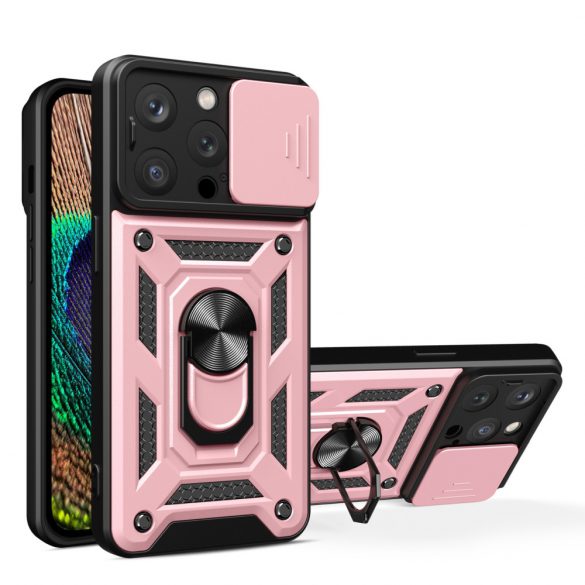 Husă Hybrid Armor Camshield cu suport și husă pentru cameră pentru iPhone 15 Pro - roz