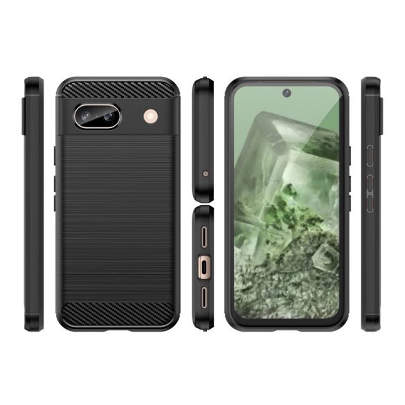 Etui Carbon Case pentru Google Pixel 8A elastyczny silikonowy karbonowy pokrowec - czarny