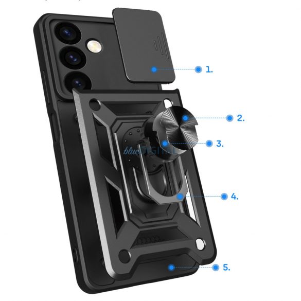 Husă blindată Hybrid Armor Camshield pentru Samsung Galaxy S24 cu husă pentru cameră - neagră