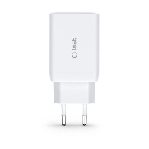 Incarcator de retea Tech-Protect C65W 2x USB-C PD 65W / USB-A QC 3.0 - alb