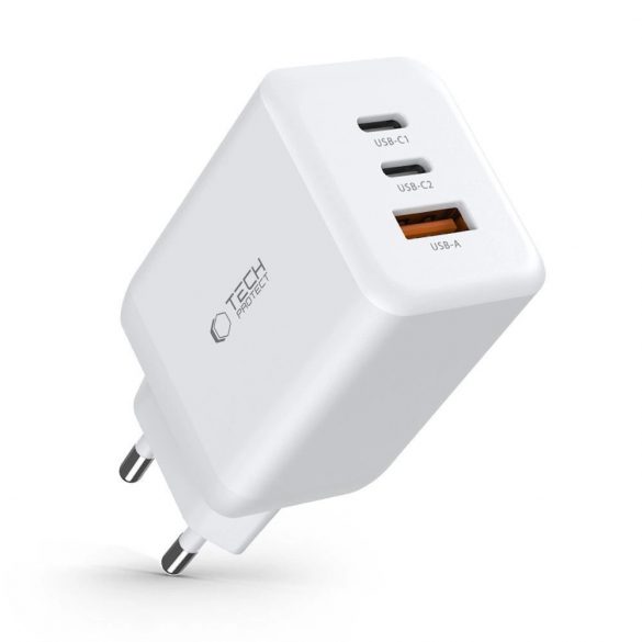 Incarcator de retea Tech-Protect C65W 2x USB-C PD 65W / USB-A QC 3.0 - alb