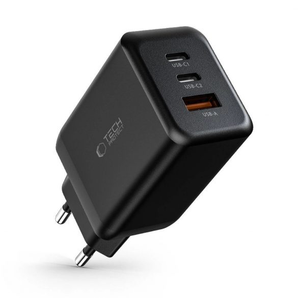 Incarcator de retea Tech-Protect C65W 2x USB-C PD 65W / USB-A QC 3.0 - negru