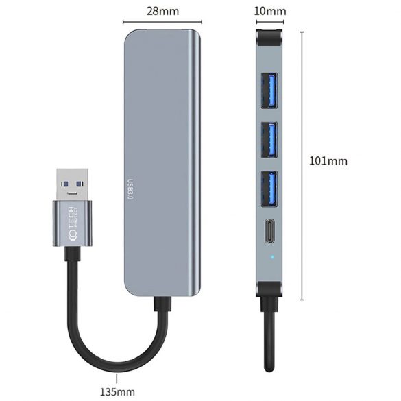 HUB Tech-Protect V0 5in1 USB-A - USB-A 3.0 / 3x USB-A 2.0 / USB-C - gri