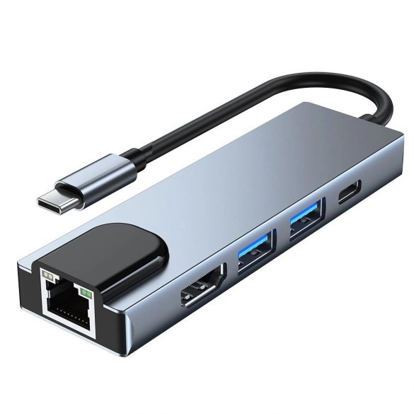 HUB Tech-Protect V3 5in1 USB-C - USB-A 3.0 / USB-A 2.0 / USB-C / HDMI / RJ45 - gri