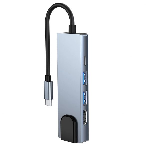 HUB Tech-Protect V3 5in1 USB-C - USB-A 3.0 / USB-A 2.0 / USB-C / HDMI / RJ45 - gri