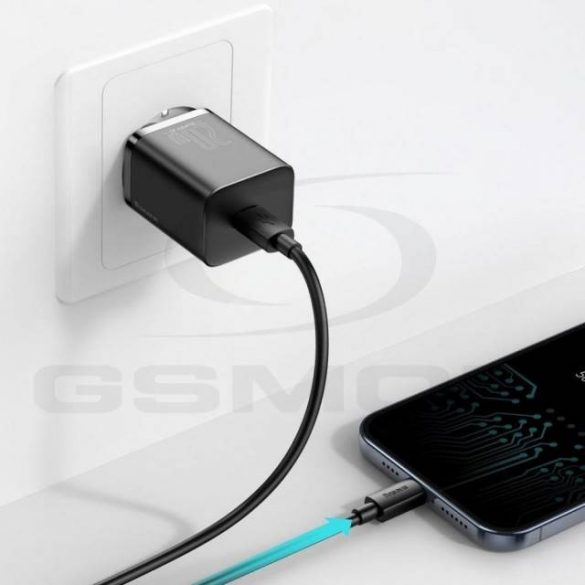 ÎNCĂRCĂTOR DE CĂLĂTORI BASEUS USB-C 20W QC PD + CABLU USB-C LIGHTNING 1M TZCCSUP-B01 NEGRU