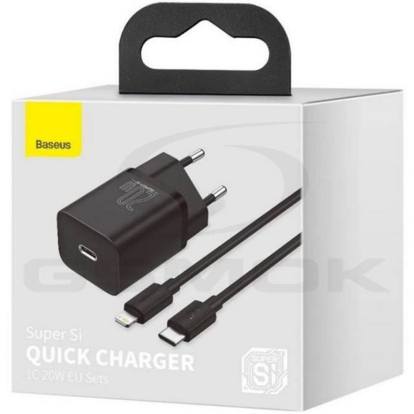 ÎNCĂRCĂTOR DE CĂLĂTORI BASEUS USB-C 20W QC PD + CABLU USB-C LIGHTNING 1M TZCCSUP-B01 NEGRU