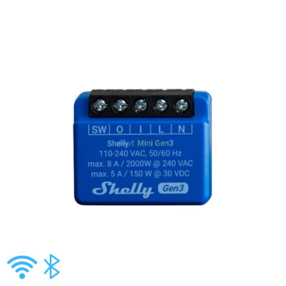 Releu inteligent WiFi Shelly 1 mini (a treia generație) cu un singur circuit, 8A