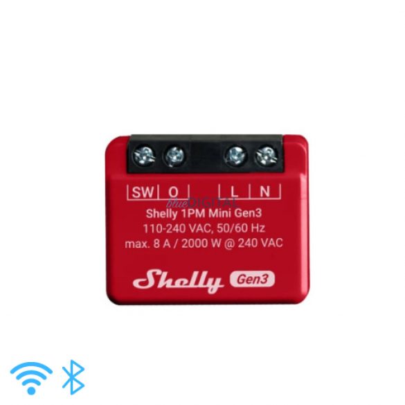 Releu inteligent WiFi Shelly 1PM mini (a treia generație) cu un singur circuit, 8A