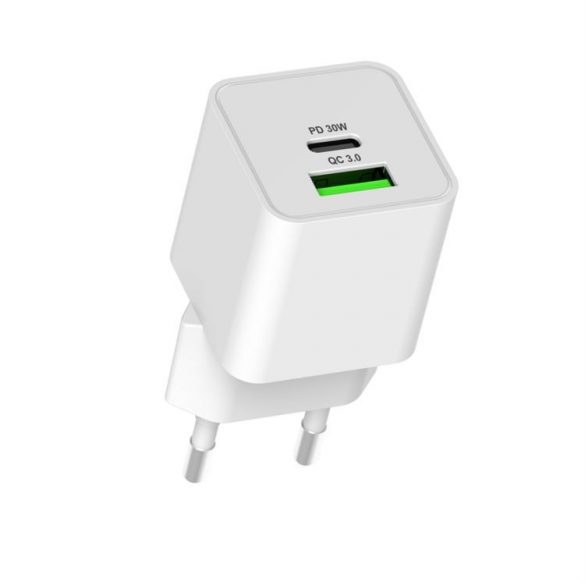 Adaptor încărcător de rețea PD 30W / QC3.0 18W, alb