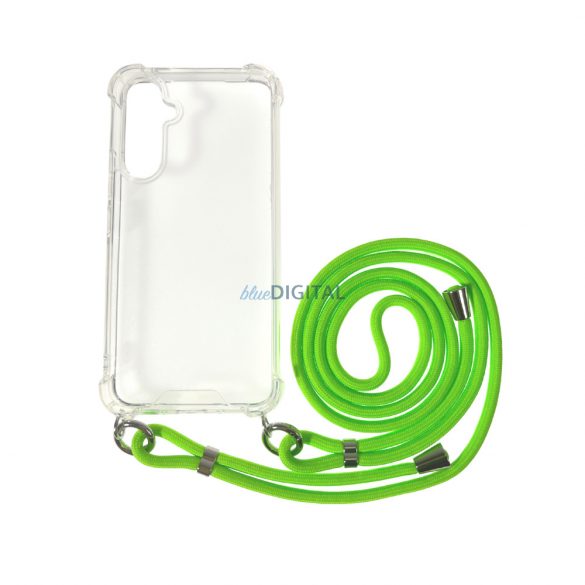 Husa transparenta TPU+PC pentru iPhone 14, Verde Neon cu cordon