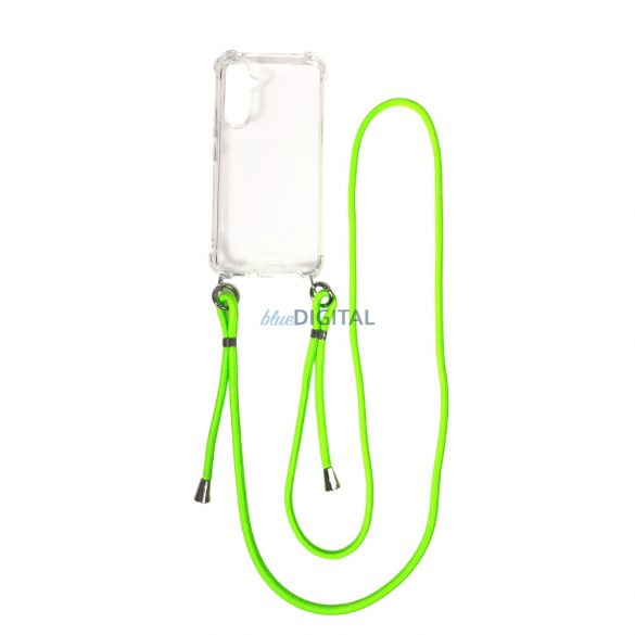 Husa transparenta TPU+PC pentru iPhone 14, Verde Neon cu cordon