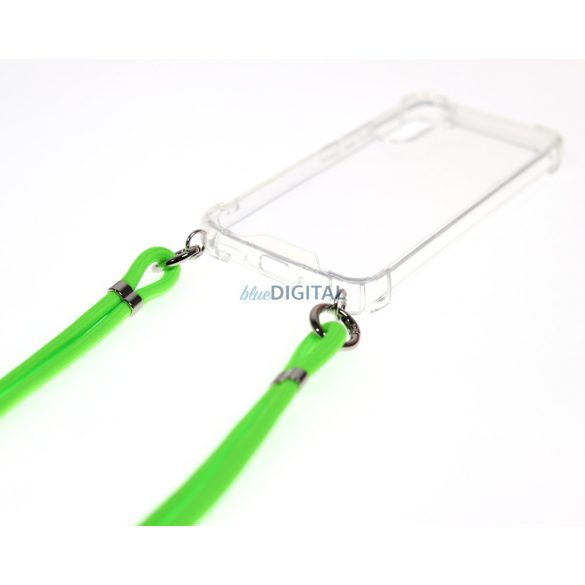 Husa transparenta TPU+PC pentru iPhone 14, Verde Neon cu cordon