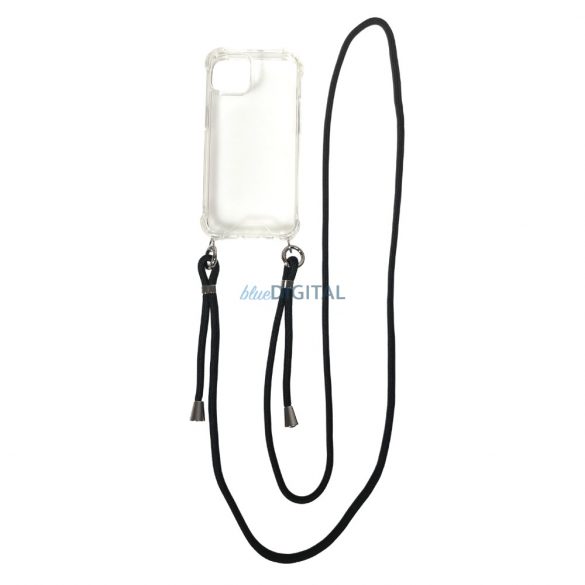 iPhone 14 Plus TPU + PC See-through husă, negru cu lanyard