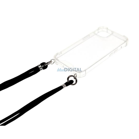 iPhone 14 Plus TPU + PC See-through husă, negru cu lanyard